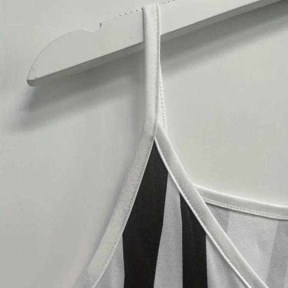 New Abstract Geo Print Maxi Dress Sleeveless Spaghetti Strap Black White Stripe - Picture 5 of 9